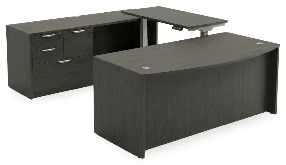 Bow Front U Shape Standing Desk with Drawers