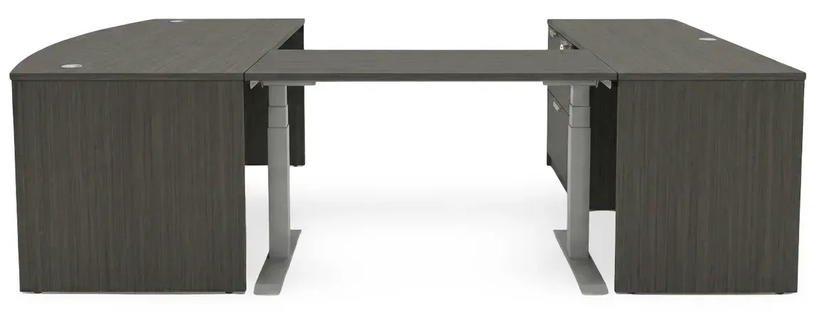Bow Front U Shape Standing Desk with Drawers