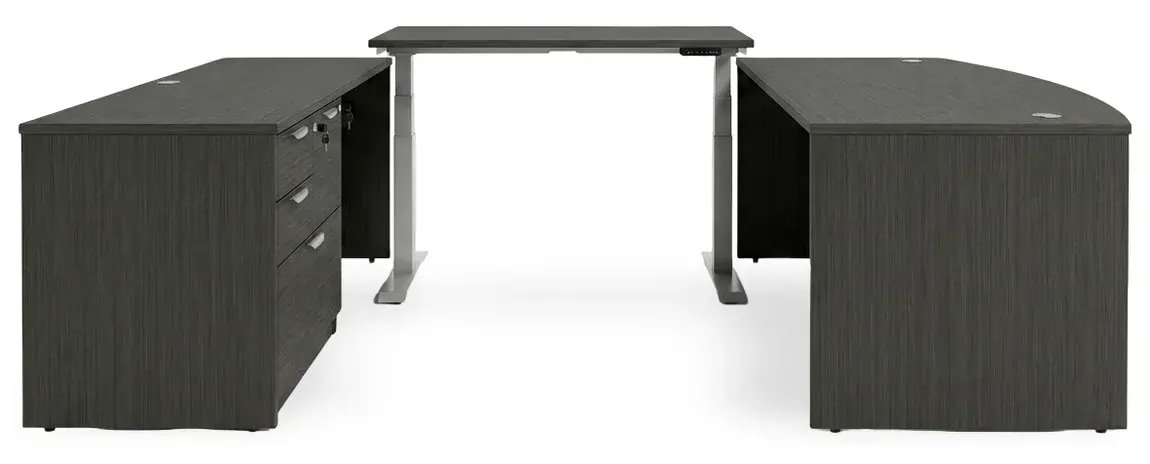 Bow Front U Shape Standing Desk with Drawers