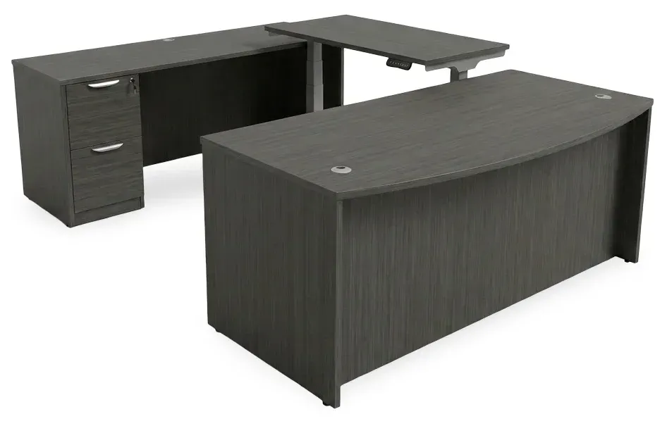 Bow Front U Shape Standing Desk with Drawers