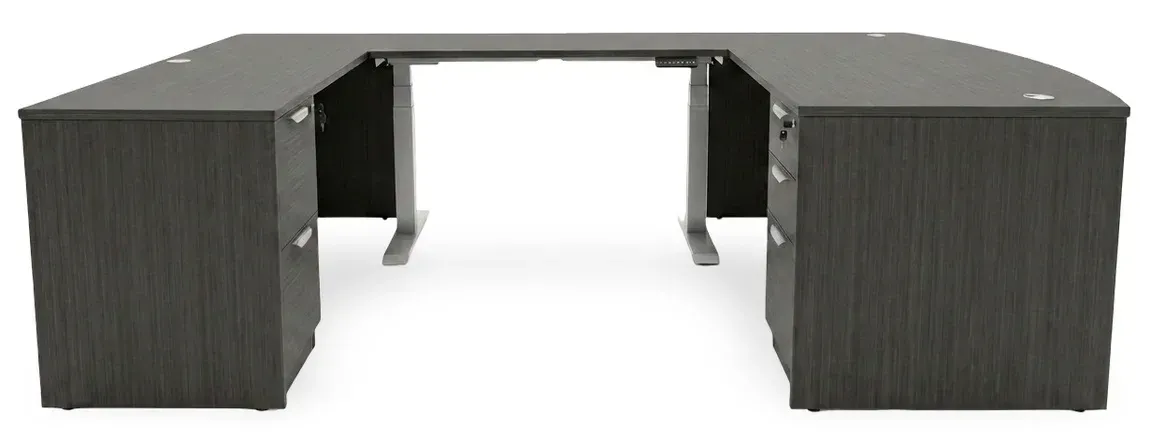 Bow Front U Shape Standing Desk with Drawers