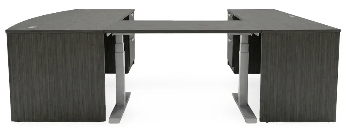 Bow Front U Shape Standing Desk with Drawers