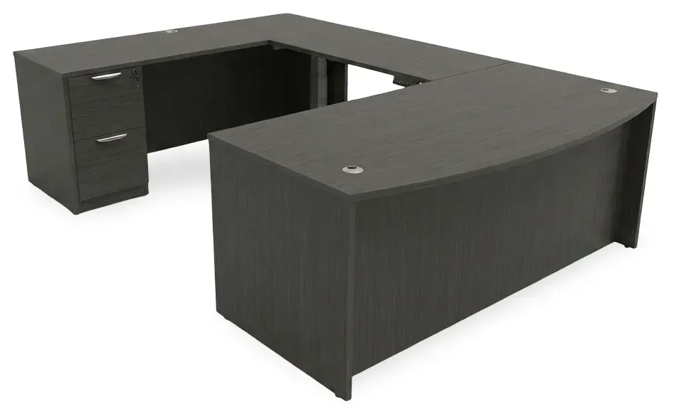 Bow Front U Shape Standing Desk with Drawers