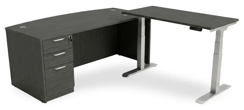 Bow Front Sit Stand L Shape Desk