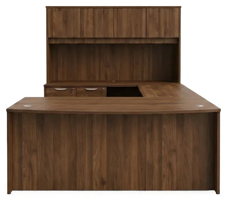 small bow front u shape standing desk with hutch 2