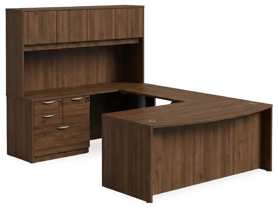 small bow front u shape standing desk with hutch 3