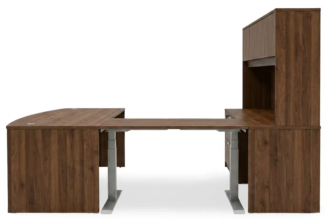 small bow front u shape standing desk with hutch 4