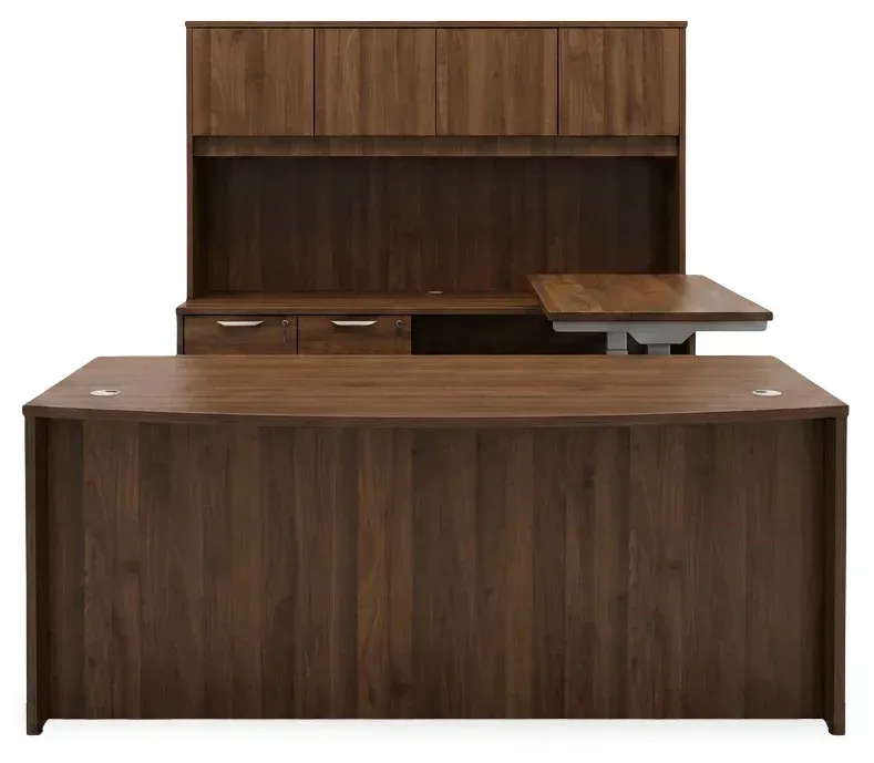 small bow front u shape standing desk with hutch 5