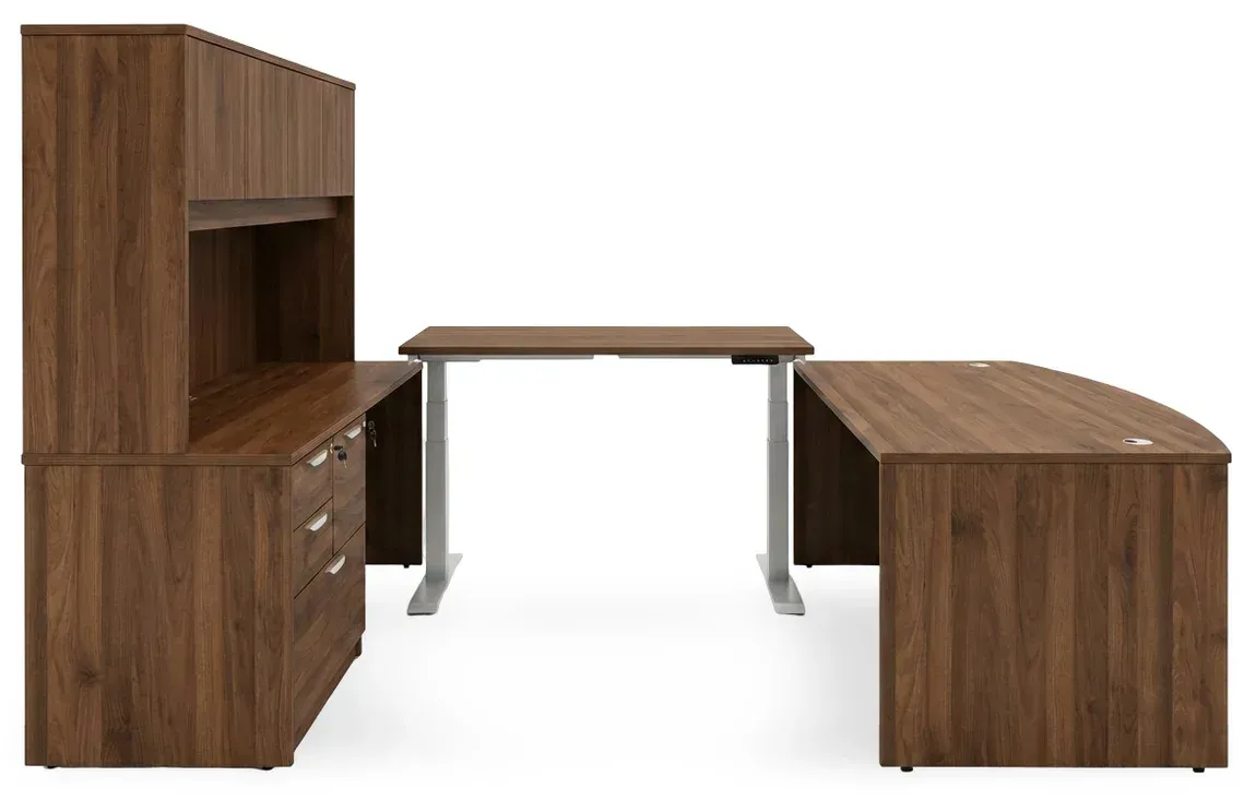 small bow front u shape standing desk with hutch 6