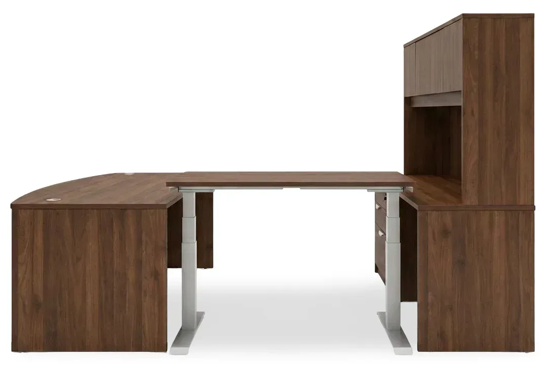 small bow front u shape standing desk with hutch 7