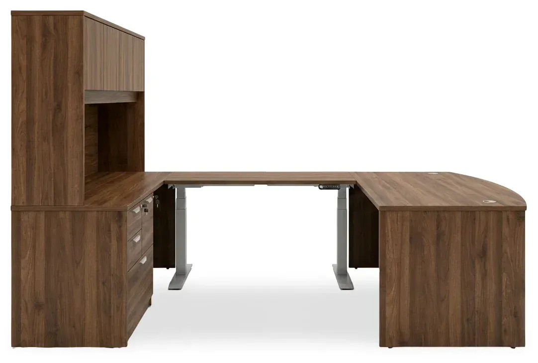 small bow front u shape standing desk with hutch 8