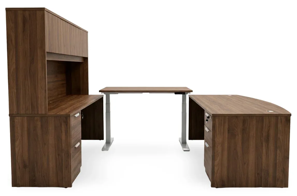 Bow Front U Shape Standing Desk with Hutch