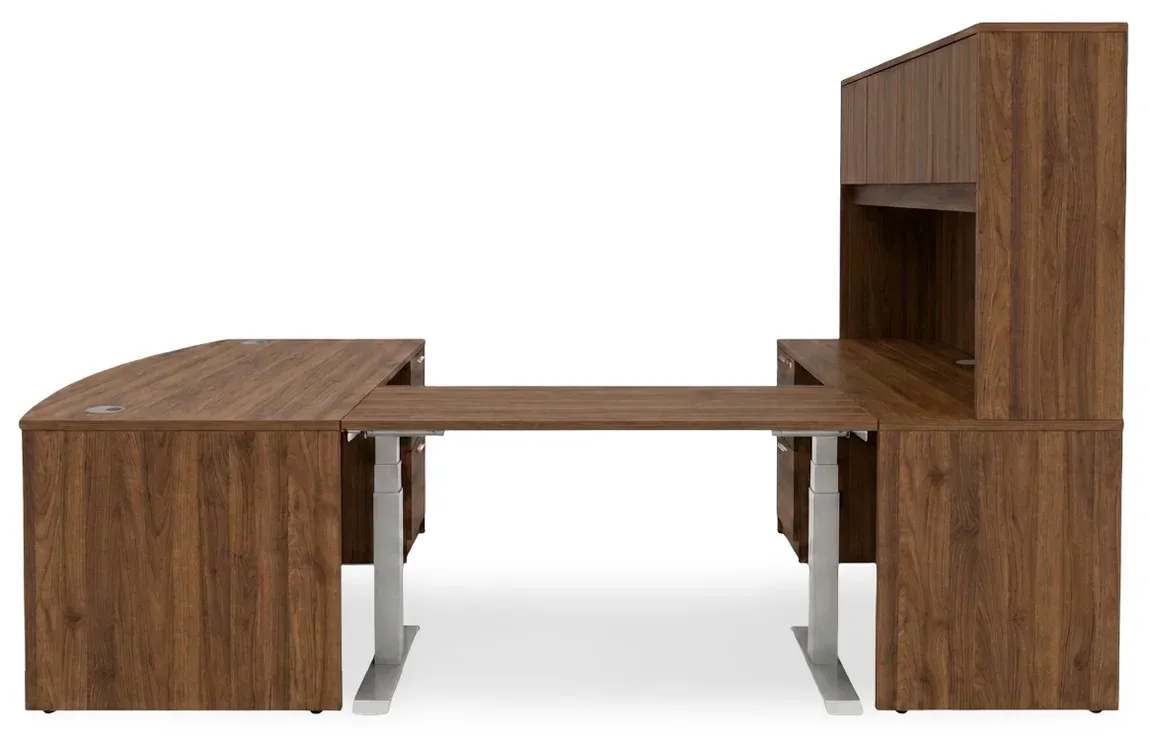 Bow Front U Shape Standing Desk with Hutch
