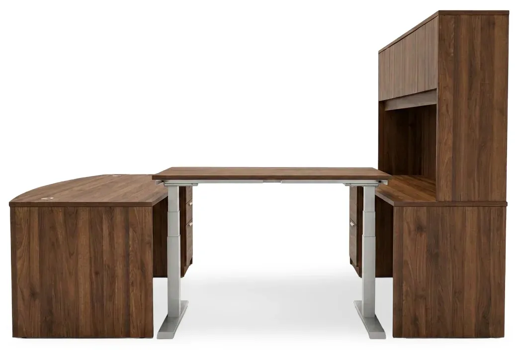 Bow Front U Shape Standing Desk with Hutch