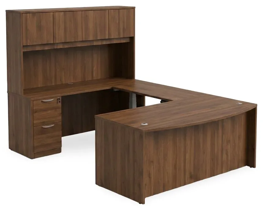 Bow Front U Shape Standing Desk with Hutch