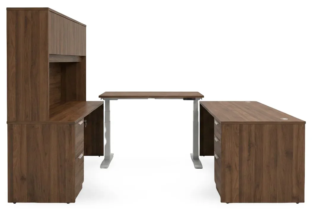 U Shaped Sit Stand Desk with Hutch