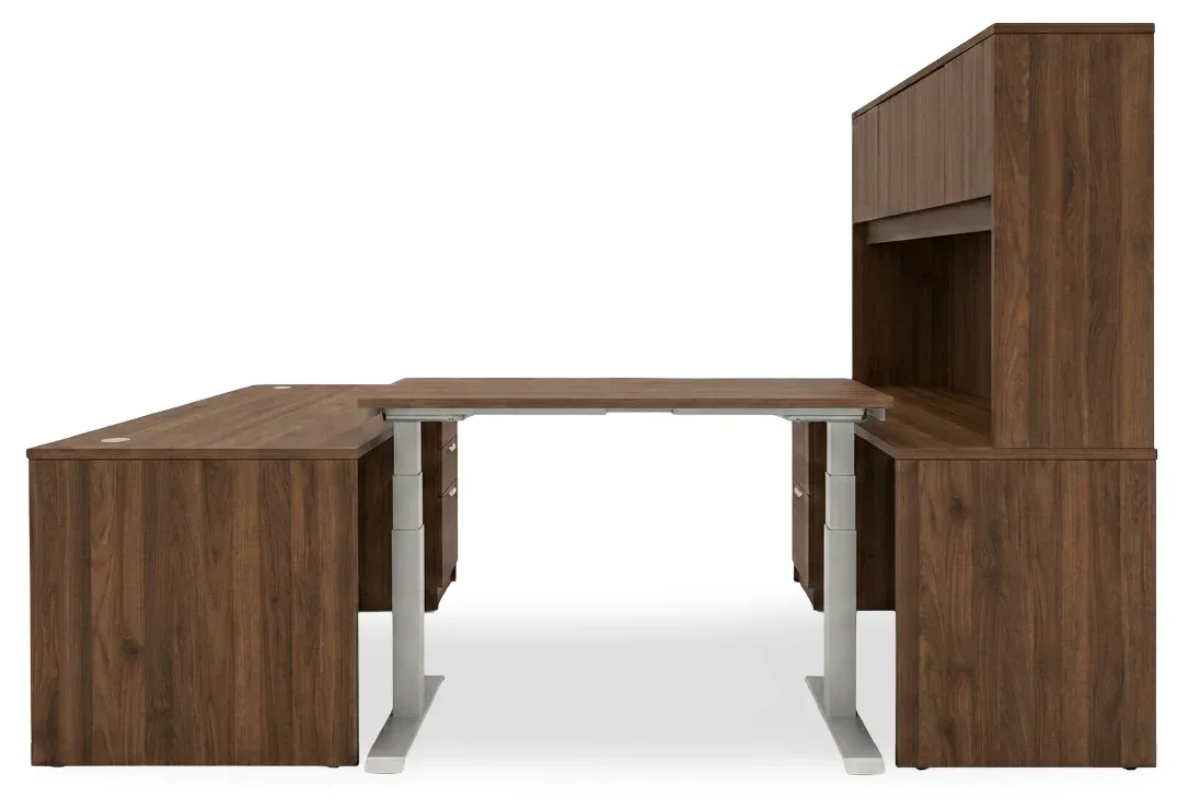 U Shaped Sit Stand Desk with Hutch