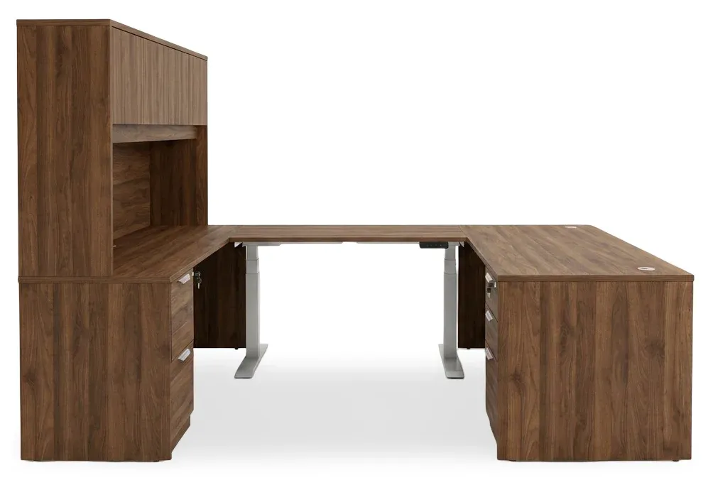 U Shaped Sit Stand Desk with Hutch