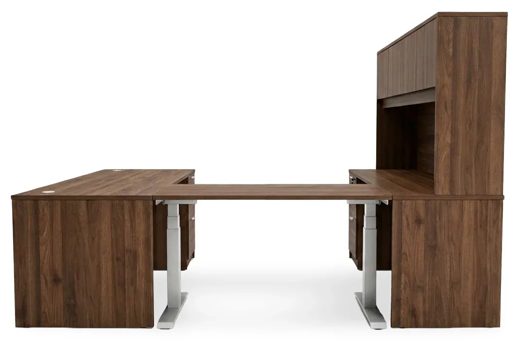 U Shaped Sit Stand Desk with Hutch