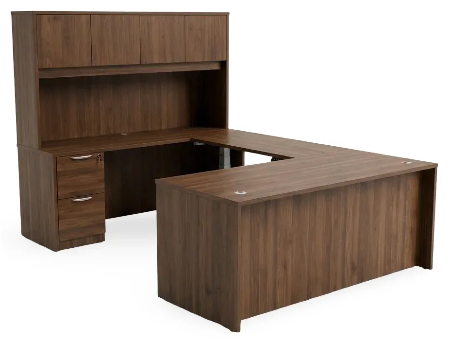 U Shaped Sit Stand Desk with Hutch