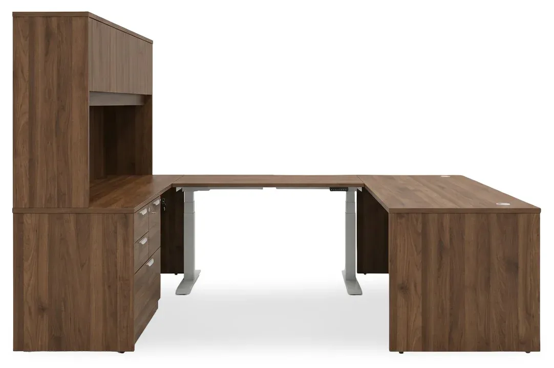 U Shaped Sit Stand Desk with Hutch