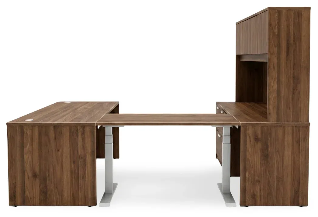 U Shaped Sit Stand Desk with Hutch