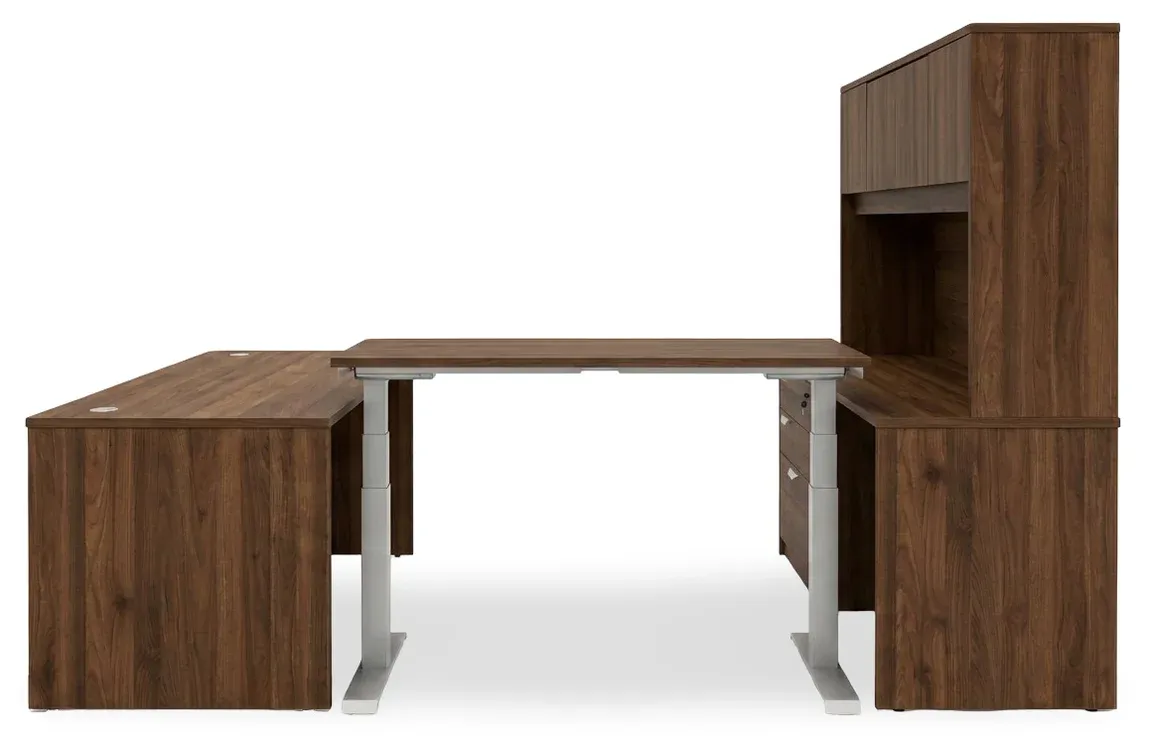 U Shaped Sit Stand Desk with Hutch