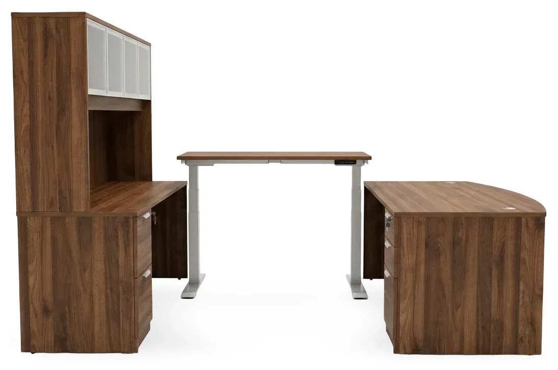 Bow Front U Shape Standing Desk with Hutch