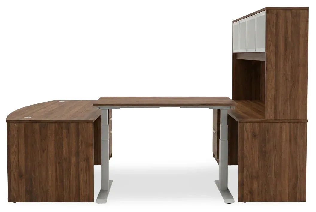 Bow Front U Shape Standing Desk with Hutch