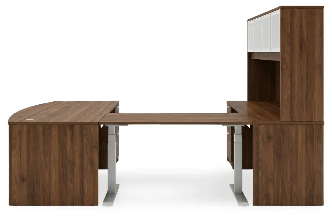 Bow Front U Shape Standing Desk with Hutch