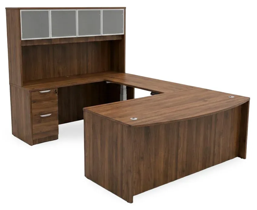 Bow Front U Shape Standing Desk with Hutch