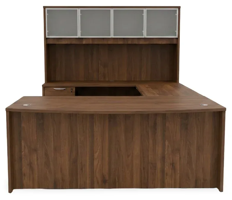Bow Front U Shape Standing Desk with Hutch