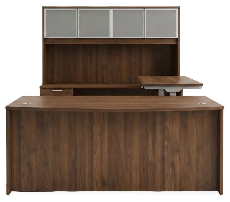 Bow Front U Shape Standing Desk with Hutch
