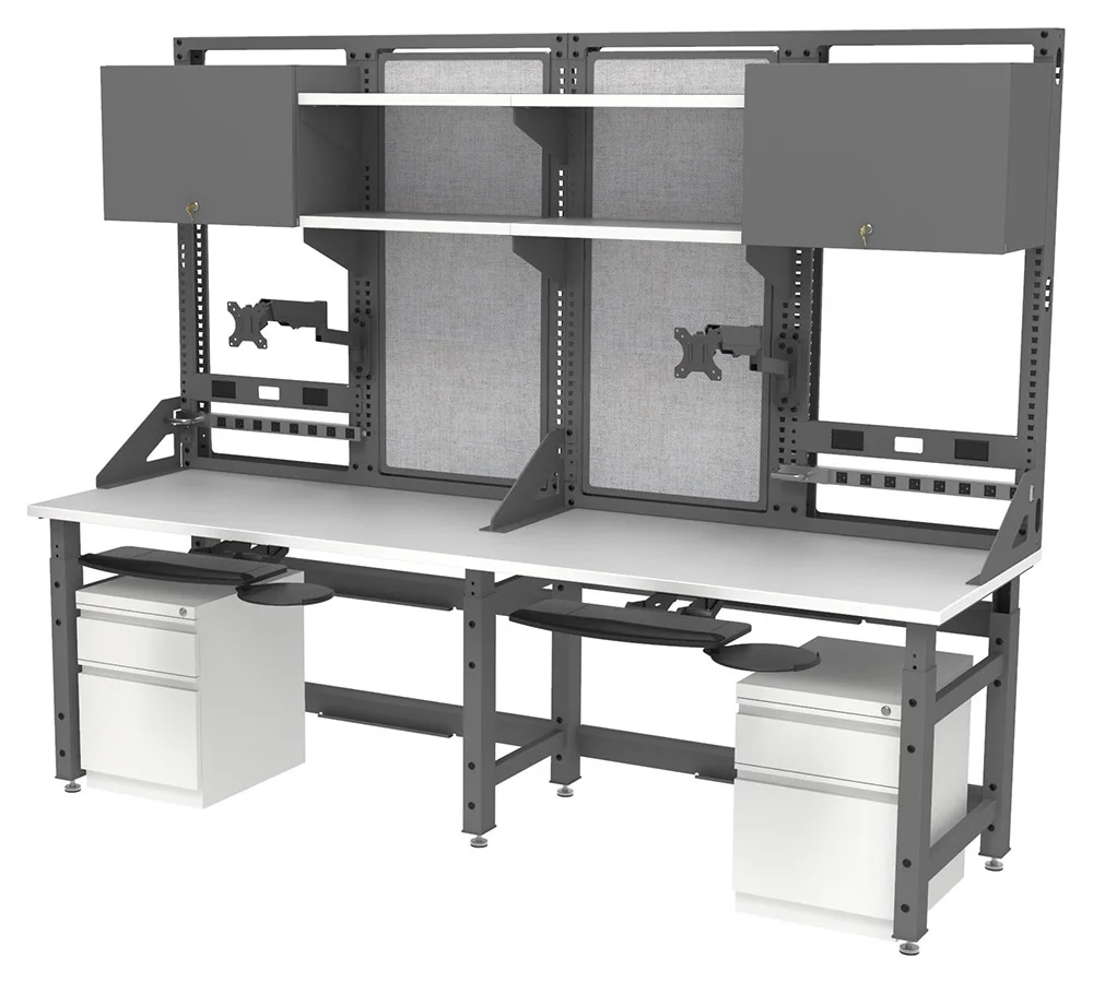 Two Person Industrial Workbench with Storage
