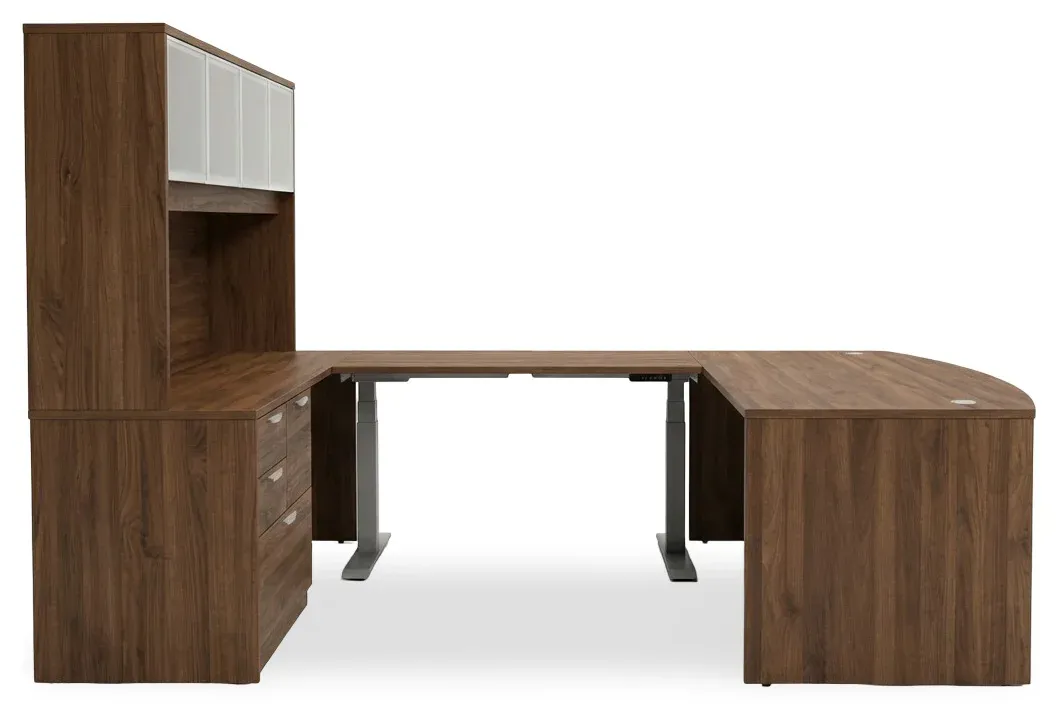 Bow Front U Shape Standing Desk with Hutch