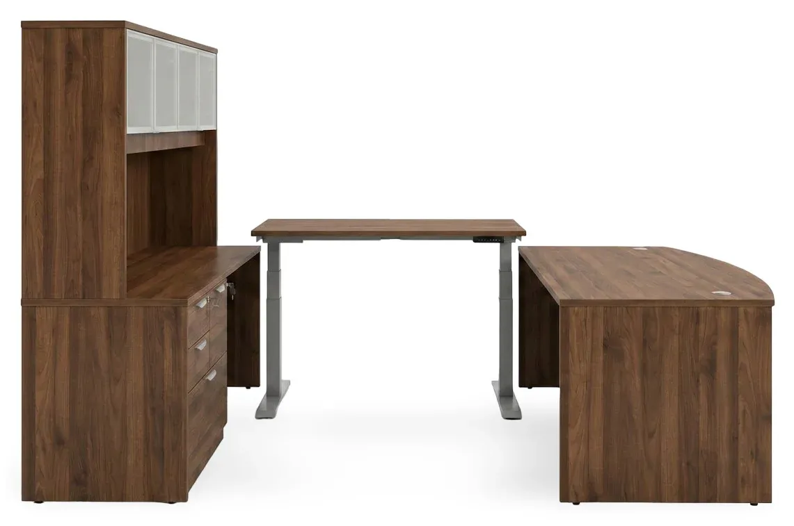 Bow Front U Shape Standing Desk with Hutch