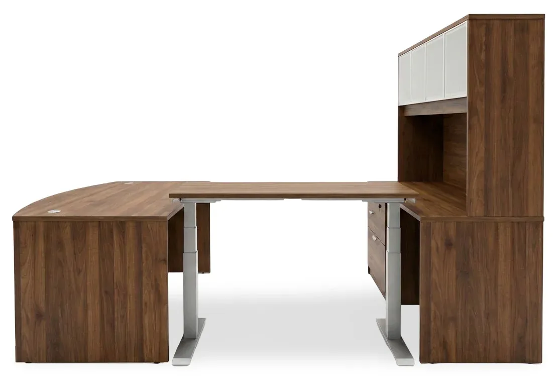 Bow Front U Shape Standing Desk with Hutch