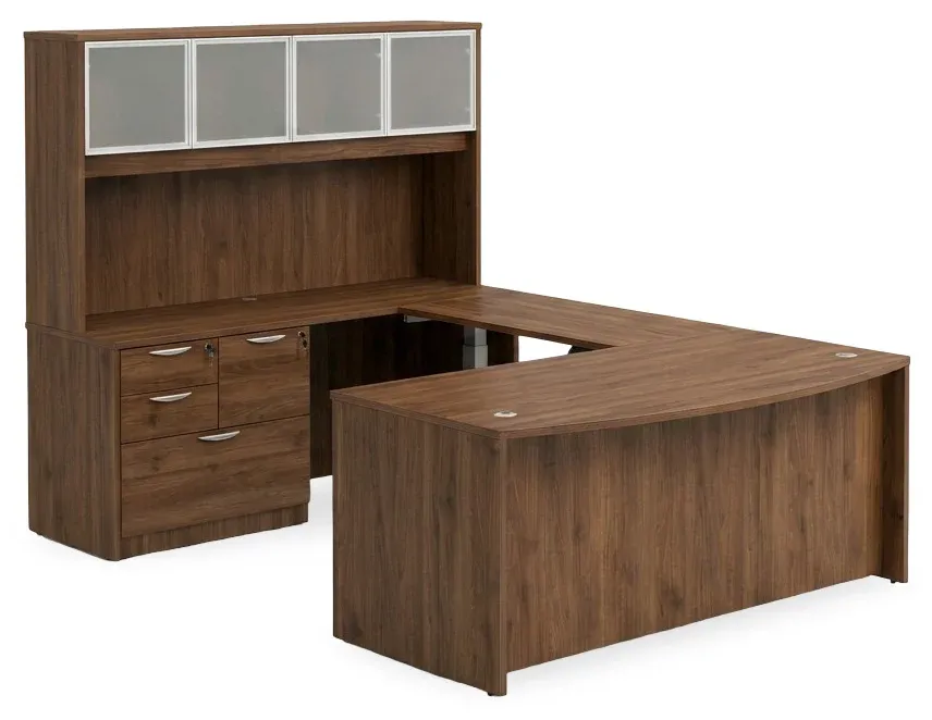 Bow Front U Shape Standing Desk with Hutch