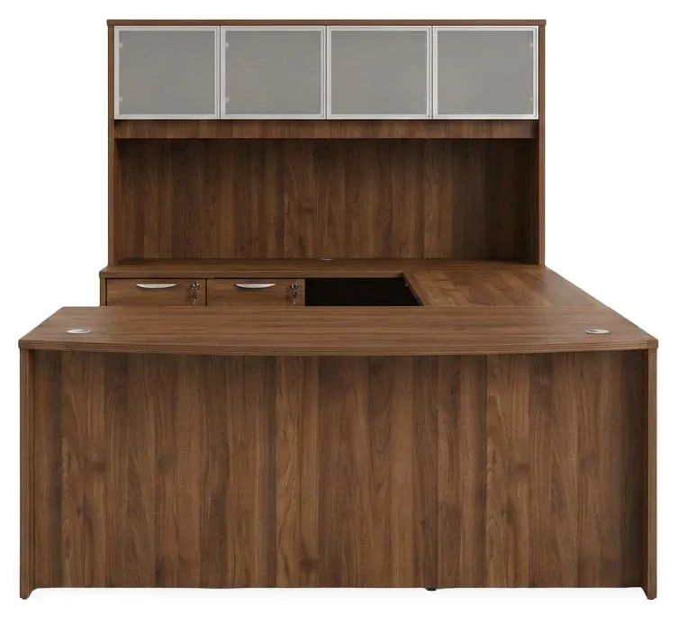 Bow Front U Shape Standing Desk with Hutch
