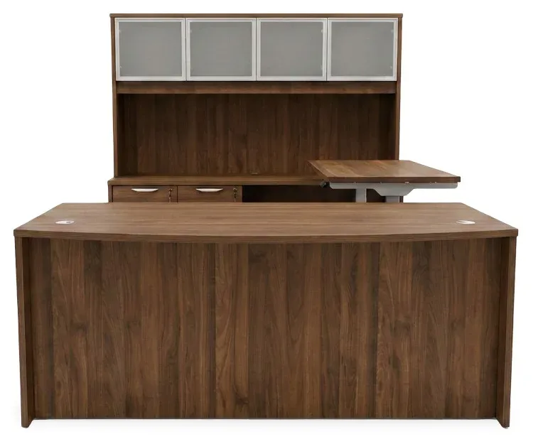 Bow Front U Shape Standing Desk with Hutch