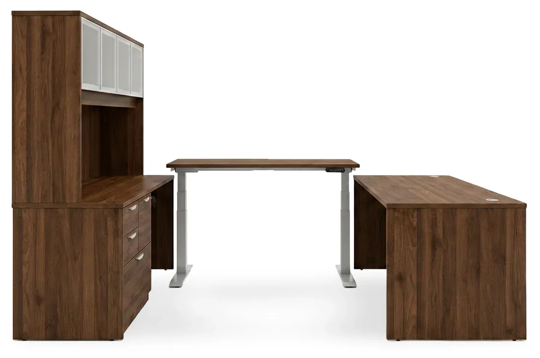 U Shaped Sit Stand Desk with Hutch