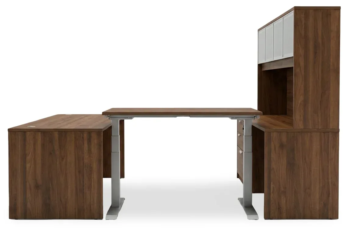 U Shaped Sit Stand Desk with Hutch