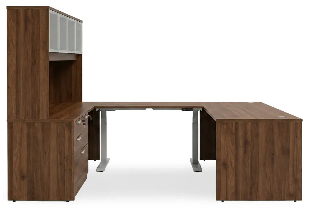 U Shaped Sit Stand Desk with Hutch