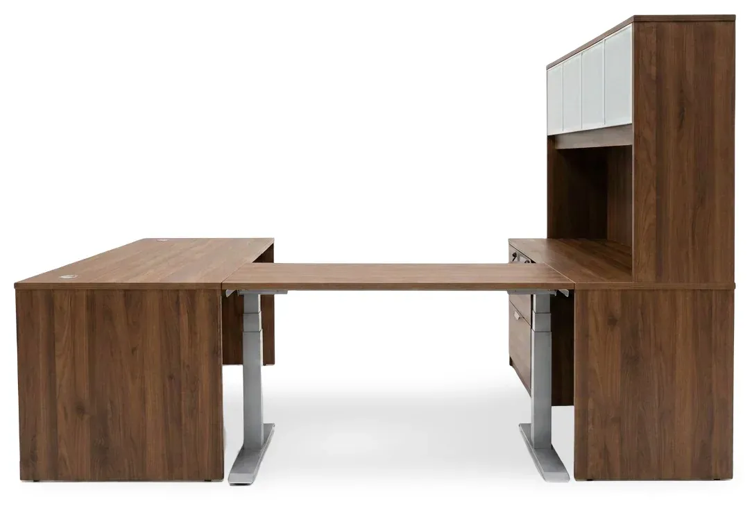U Shaped Sit Stand Desk with Hutch