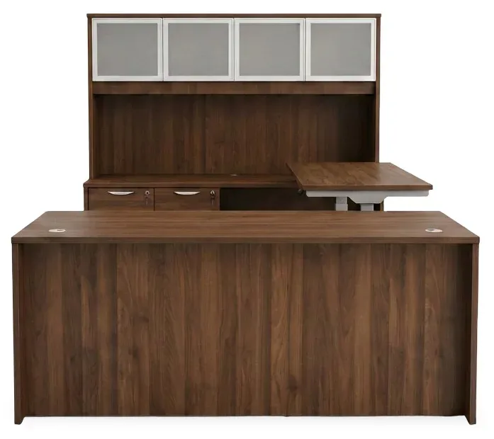 U Shaped Sit Stand Desk with Hutch