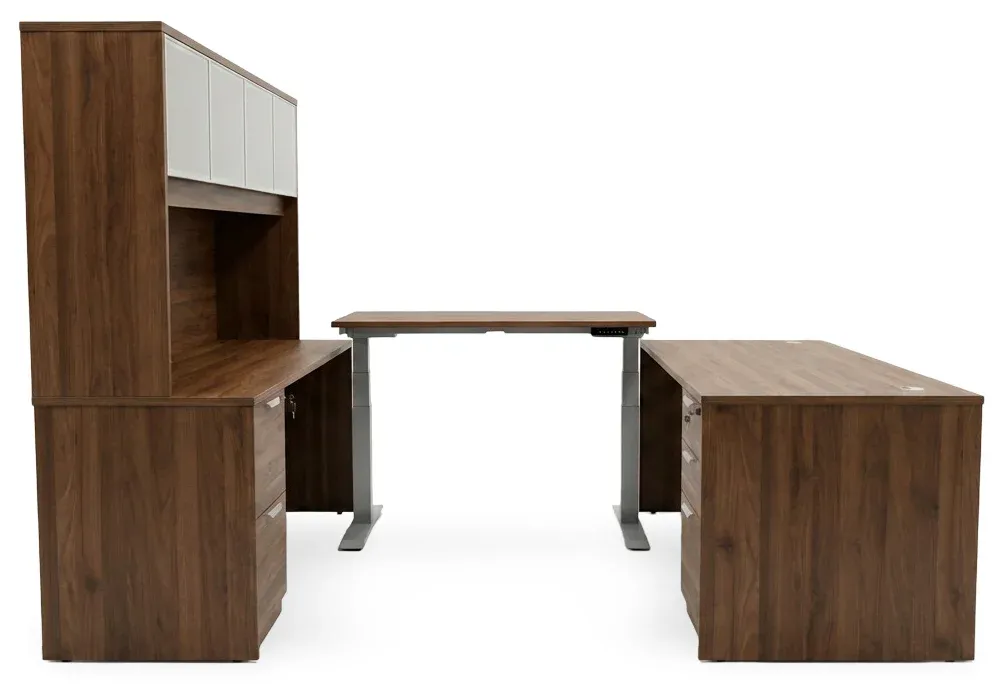 U Shaped Sit Stand Desk with Hutch