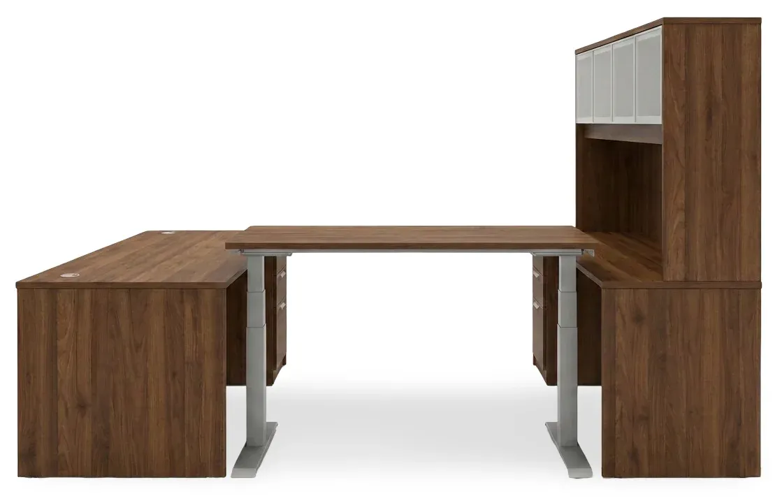 U Shaped Sit Stand Desk with Hutch