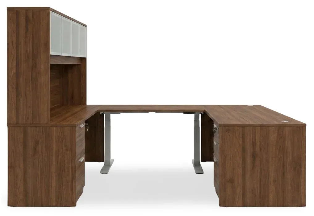 U Shaped Sit Stand Desk with Hutch
