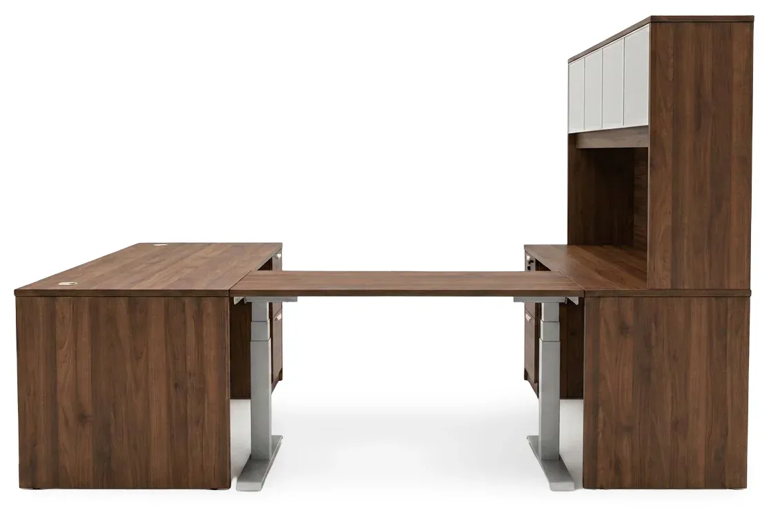 U Shaped Sit Stand Desk with Hutch