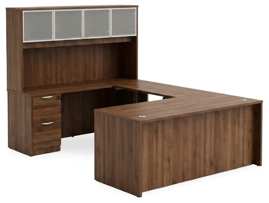 U Shaped Sit Stand Desk with Hutch